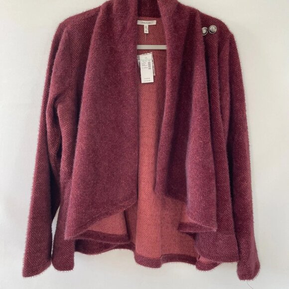NWT Maurices Womens Maroon Red Draped Front Tunic Cardigan Sweater Size X-Large - Picture 2 of 10